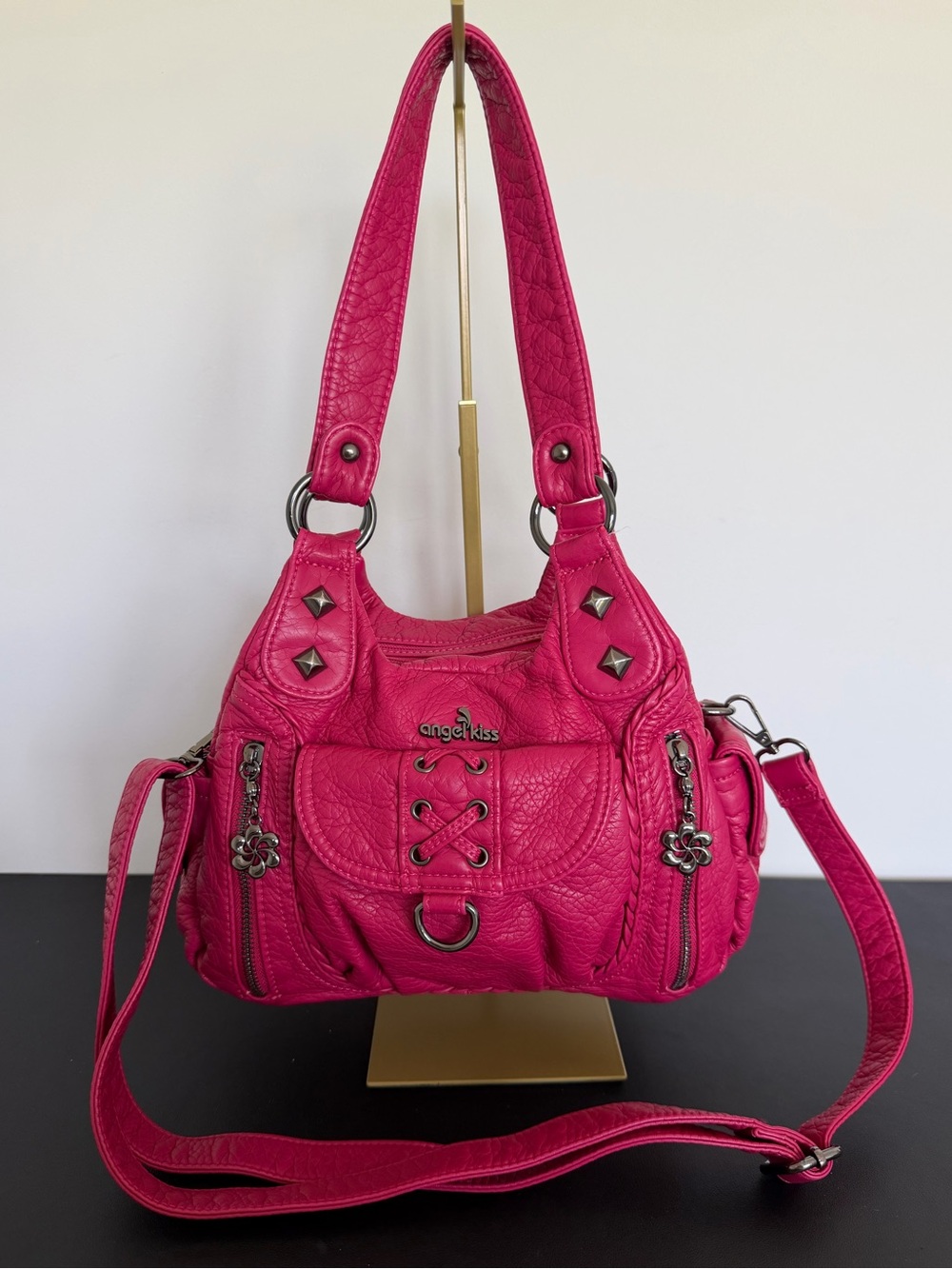 Angel Kiss Pink Multi Pocket Crossbody Satchel Shoulder Bag